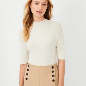 Mock Neck Elbow Sleeve Sweater - Ann Taylor - Winter White - S